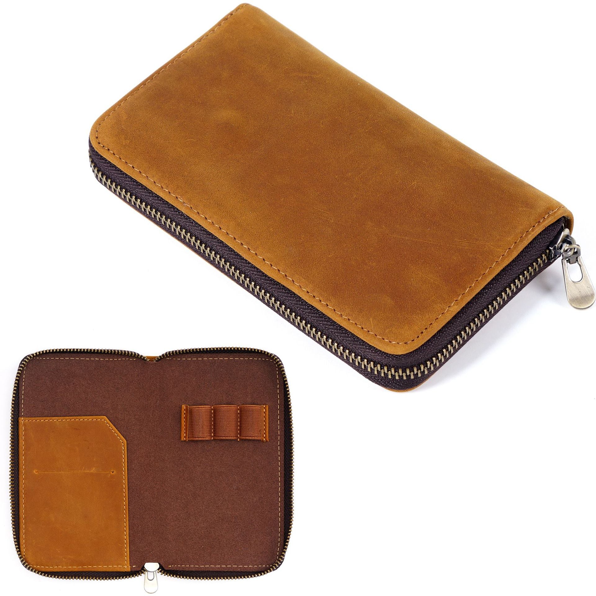Wholesale Three-pack Zippered Cowhide Pencil Case